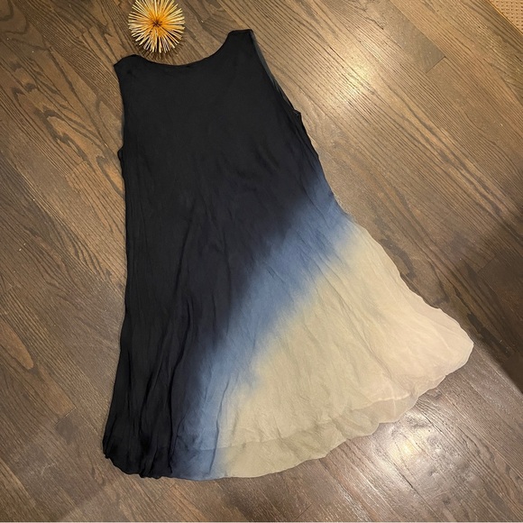 Viviana Uchitel 100% Silk Synched Side Dress - Beige / Blue Ombré Small - Picture 6 of 6